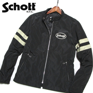 新品 【Schott】 ナイロンパデッド　シングルライダースジャケット　サイズM　袖ライン　未使用　ショット　上野商会