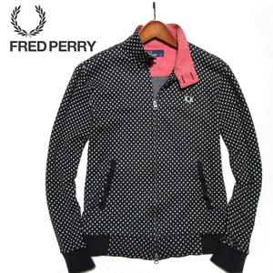 【フレッドペリー】 ドットデザイン　ライトハリントンジャケット　ジップブルゾン　サイズM　ブラック　FRED PERRY　ヒットユニオン
