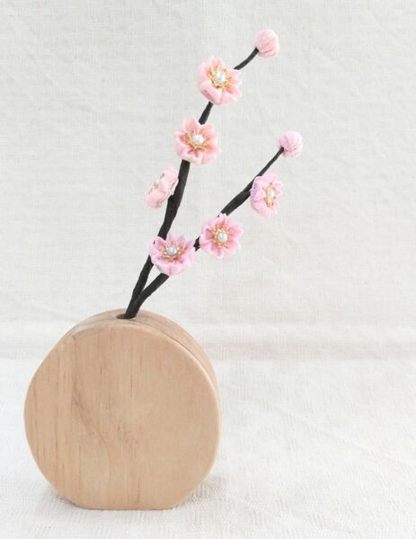 桜のお花枝パーツS 3 インテリア ちりめん細工 つまみ細工