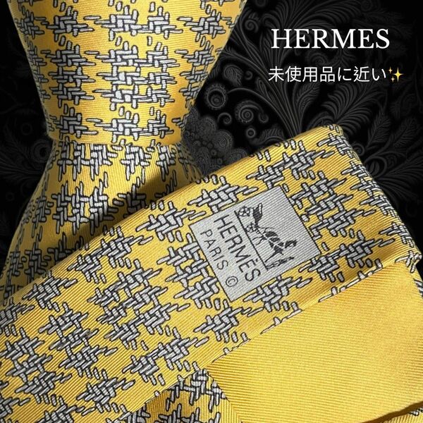 HERMES フランス製 イエロー系 縫い目柄 糸 100%silk