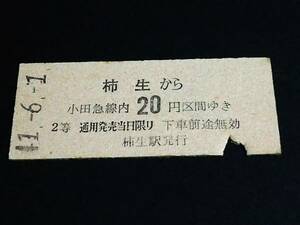 【乗車券(２等/B型)】　小田急電鉄（柿生→20円）　S41.6.1