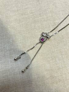 TASAKI タサキ Silver シルバー ネックレス ハート ループタイ 赤石 箱付き 美品 ☆1円～☆ ■N-084400■