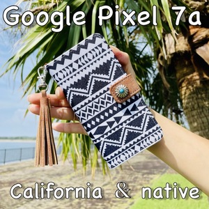 Google Pixel 7a レザーケース☆ネイティブ&コンチョ☆西海岸スタイル☆グーグル ピクセル 7a 手帳型カバー☆