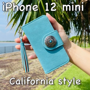 iPhone 12 mini leather case * fringe / suede & Conti .* iPhone notebook type cover *
