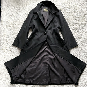  ultimate beautiful goods Super Long height fiber. gem cashmere 100% finest quality ....! gem. like gloss feeling * turn-down collar coat long coat lady's black black 