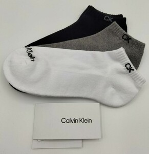 Calvin Klein(カルバンクライン) メンズソックス くるぶしソックス ホワイト×グレイ×ブラック 3足セット 男性用靴下