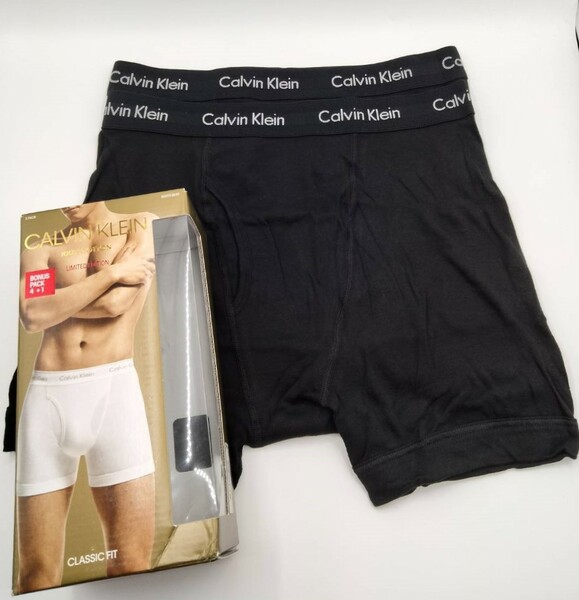 【Lサイズ】Calvin Klein(カルバンクライン) ボクサーブリーフ ブラック 2枚セット 100％コットン メンズボクサーパンツ 男性下着 NB1899
