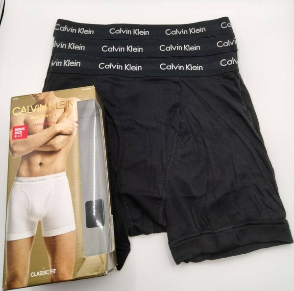 【Lサイズ】Calvin Klein(カルバンクライン) ボクサーブリーフ ブラック 3枚セット 100％コットン メンズボクサーパンツ 男性下着 NB1899