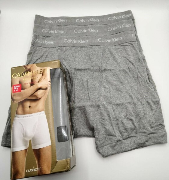 【Lサイズ】Calvin Klein(カルバンクライン) ボクサーブリーフ グレイ 3枚セット 100％コットン メンズボクサーパンツ 男性下着 NB1899