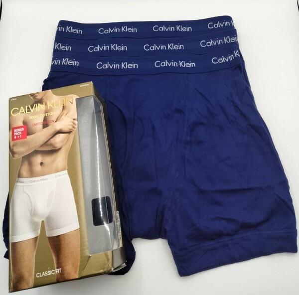 【Lサイズ】Calvin Klein(カルバンクライン) ボクサーブリーフ ブルー 3枚セット 100％コットン メンズボクサーパンツ 男性下着 NB1899