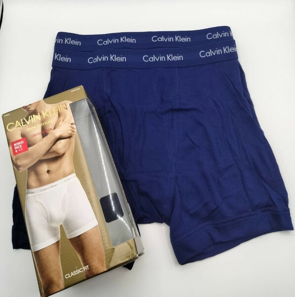 【Lサイズ】Calvin Klein(カルバンクライン) ボクサーブリーフ ブルー 2枚セット 100％コットン メンズボクサーパンツ 男性下着 NB1899