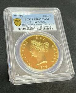 【準最高鑑定品】1879 イギリス ヴィクトリア女王 スリーグレイセスFANTASYクラウンプルーフ黄銅貨 エリザベス ウナとライオン金貨でなし