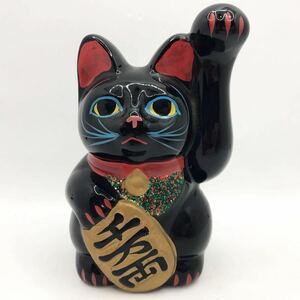 招き猫　骨董品　アンティーク　まねきねこ　人形 左手　貯金箱 置物 商売繁盛 開運　縁起物 昭和レトロ 当時物　レア　入手困難　黒猫