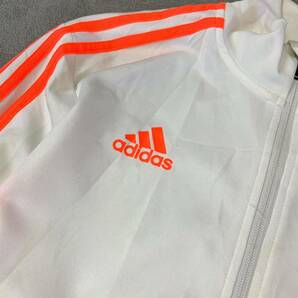 adidas アディダス スリーストライプ トラックトップ ジャージ メンズ 大きいサイズ 2XOサイズ ホワイト ネオンオレンジの画像3