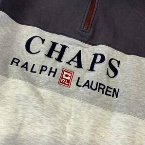 CHAPS Ralph Lauren チャップス ラルフローレン ビッグ刺繍ロゴ ハーフジップ スウェット トレーナー メンズ M グレー ネイビー 長袖の画像3