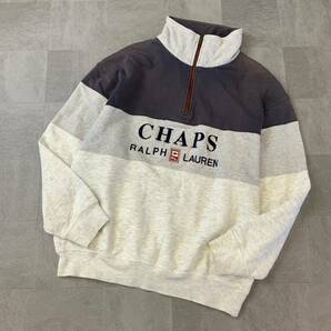 CHAPS Ralph Lauren チャップス ラルフローレン ビッグ刺繍ロゴ ハーフジップ スウェット トレーナー メンズ M グレー ネイビー 長袖の画像1