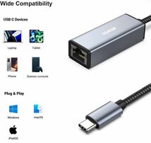 BENFEI 有線LANアダプタ USB-C - イーサネットアダプター、USB Type-C (Thunderbolt 3/4) - 10/100/1000Mbps 高速 RJ45_画像4