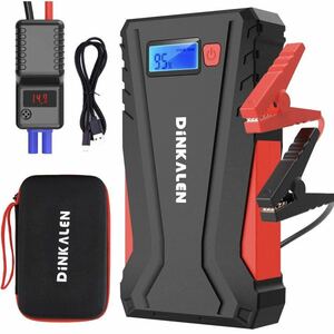 DINKALEN ジャンプスターター 12V QC3.0充電 12800mAh ピーク電流800A ポータブル 緊急ライト搭載 スマホ急速充電器 日本語取扱説明書