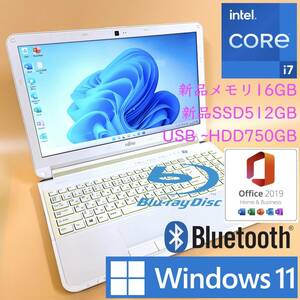 [最強i7+新品メモリ16GB+新品SSD512GB+HDD750B] 富士通 AH53/J core i7-2670QM/Windows11/office2019 H&B/Blu-ray/Webカメラ/USB3.0/BLT