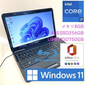 [最強i7+メモリ8GB+新品SSD256GB+HDD750GB]東芝 Dynabook T451 Intel core i7-2670QM/Windows11/office2019 H&B/Blu-Ray/Webカメラ/USB3.0