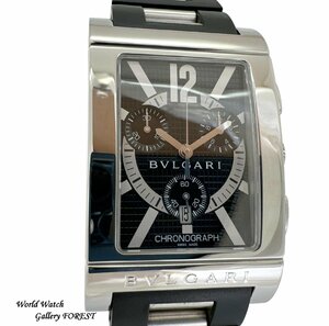 【ブルガリ BVLGARI☆レッタンゴロ RTC49S】クロノグラフ 中古 メンズ腕時計 クオーツ 黒文字盤 SS × ラバー【外装仕上げ☆AAランク】