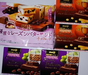 洋酒チョコレート菓子②　　レーズンバターサンド　ブランデー&オレンジピール　　ラム&レーズン　　5点セット
