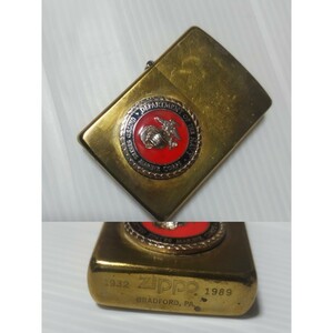 1円スタート　ZIPPO ダブルスタンプ　1932-1989 カスタム品　USMC 　SOLID　BRASS　ゴールドカラー