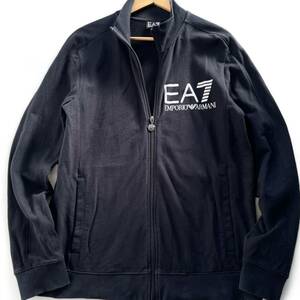 美品■EA7 EMPORIO ARMANI エンポリオ アルマーニ XL 大きいサイズ コットン ジップ ブルゾン トラックジャケット ブラック 黒 