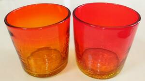 琉球ガラス　２個セット　コップ　琉球ビードロ　ロックグラス　赤色透明