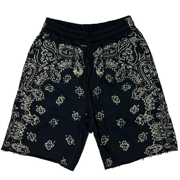 [並行輸入品] AMIRI アミリ BANDANA BLEACH SHORT PANTS バンダナ柄 ブリーチ ショートパンツ (ブラック) (XL)