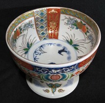 古伊万里 染付 金彩 色絵 瓔珞文 草花文 松竹梅 桃の木図 16cm 盃洗 江戸後期 b-36a3389_画像3