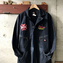 Dickies つなぎ ムーンアイズ スナップオン ワッペン付き サイズ L ネイビー ディッキーズ ワークパンツ ペインター 作業着 オーバーオール_画像1