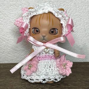 カプセルドール猫　アウトフィット　ハンドメイド　桜のレース編みドレス　ヘッドドレス　シルバニアファミリー　女の子サイズ