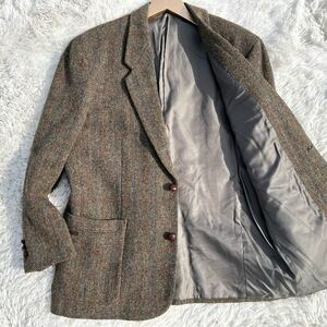 M〜L●極美品 PAPAS × HARRIS TWEED テーラードジャケット ツイード ウール ブラウン パパス ハリス メンズ チェック ヘリンボーン 胡桃