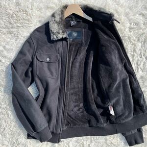 美品/L相当★アルマーニ エクスチェンジ ARMANI EXCHANGE 裏ボア フライトジャケット ブルゾン アウター 襟ボア着脱可能 ブラック 極暖◎