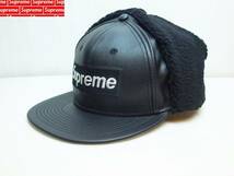 Supreme シュプリーム Leather Earflap New Era Cap Black 22FW レザー イヤーフラップ ニューエラキャップ 黒 60.6cm 半タグ付き 即完売品_画像3