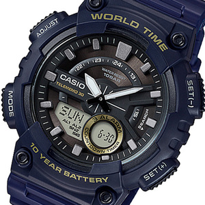 【新品・箱なし】カシオ CASIO アナデジ クオーツ メンズ 腕時計 AEQ-110W-2AJH メタルブラウン 国内正規 ネイビー