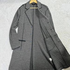 極美品/サイズXL エンポリオアルマーニ EMPORIO ARMANI チェスターコート ロング ヘリンボーン パイピング ストレッチ イタリア製 グレー