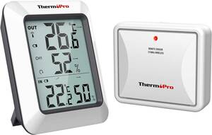 屋内外温湿度計60 ThermoProサーモプロ 湿度計 温湿度計ワイヤレス 室外 室内温度計 最高最低温湿度値表示 高精度 LCD大