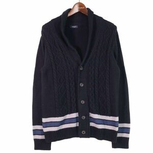 JUNMEN ジュンメン 秋冬 ショールカラー ウール混★ ケーブルニット カーディガン 羽織り Sz.M　メンズ ネイビー　E4T00217_1#N