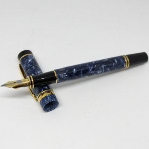 6497★【希少/美品】PARKER DUOFOLD パーカー デュオフォールド センテニアル 万年筆 マーブル ブルー ペン先18K 750刻印あり 筆記未確認