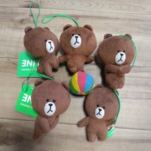 KUY◆ラインフレンズ★LINE FRIENDS　ブラウン　バラエティーマスコット！5個セット　アミューズメント景品　中古　タグ付き