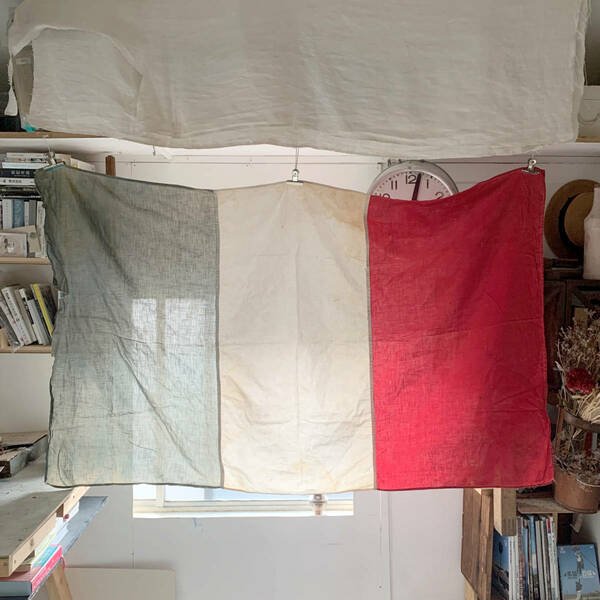 フランス 1900-30s 国旗 トリコロール 155cm 旗 フラッグ ディスプレイ オブジェ マルシェ 欧州 古着 ヴィンテージ アンティーク