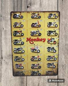 ブリキ看板 HONDA MONKEY ホンダ　モンキー　 ガレージ アメリカン雑貨 　20×30cm