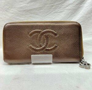 【財布】CHANEL シャネル ラグジュアリーラインココマーク ラウンドファスナー レザー ブラウン 長財布 箱有 縦10.6cm 横20.2cm 厚さ2.6cm