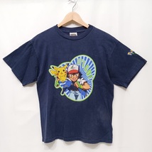 90s 00s 古着 オールド TULTEX ポケットモンスター POKEMON ポケモン Tシャツ サトシ ピカチュウ ネイビー XL_画像1