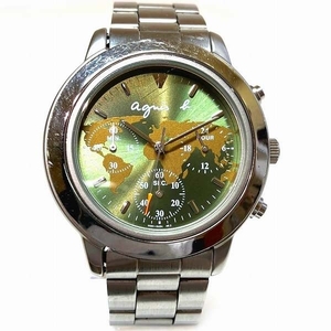 アニエスベー クロノグラフ V654-6100 クォーツ カーキ文字盤 時計 腕時計 メンズ☆0341