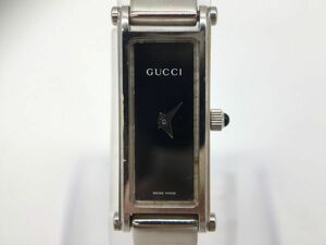 1円～【稼働】GUCCI グッチ クォーツ 腕時計 1500L バングルウォッチ QZ ブラック文字盤 スクエアフェイス レディース シルバー