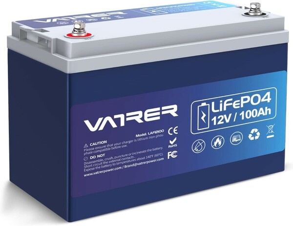 VATRER POWER 12V 100Ah リン酸鉄リチウムイオンバッテリーLiFePO4 1280Wh 5000回以上充電式リチウム電池