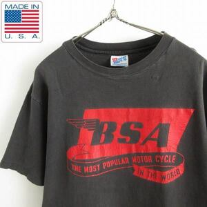 90s USA製 BSA モーターサイクル Tシャツ 抜け黒系 L ブラック バイカー 袖裾シングルステッチ アメリカ製 ビンテージ d144-01-0027ZVW